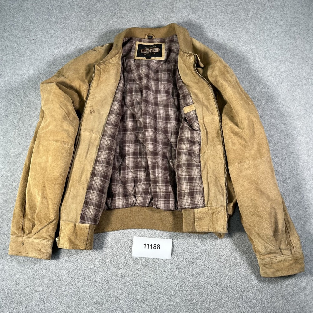 Vintage Guide Gear Jacket Mens Medium Tan Leather Quilted Lined Collared